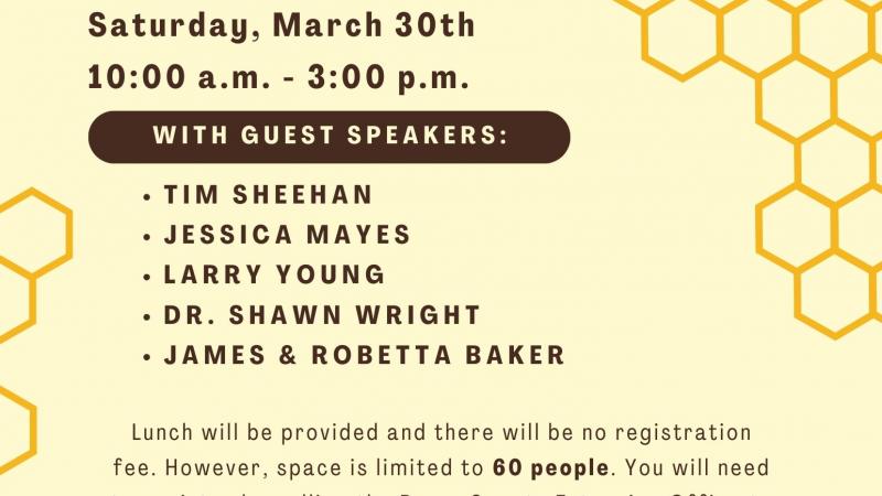 Beekeeping School Flyer for March 30th from 10 to 3